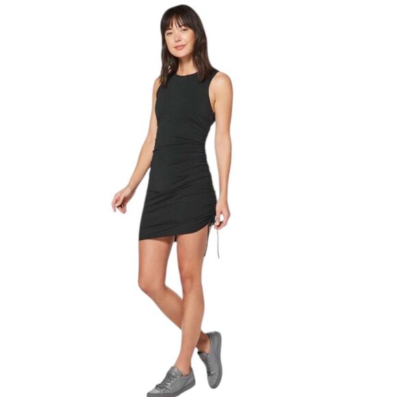 Lululemon Cinch It Dress Black Ruched Side Mini Stretchy Pima Cotton Size 2 - Picture 1 of 10